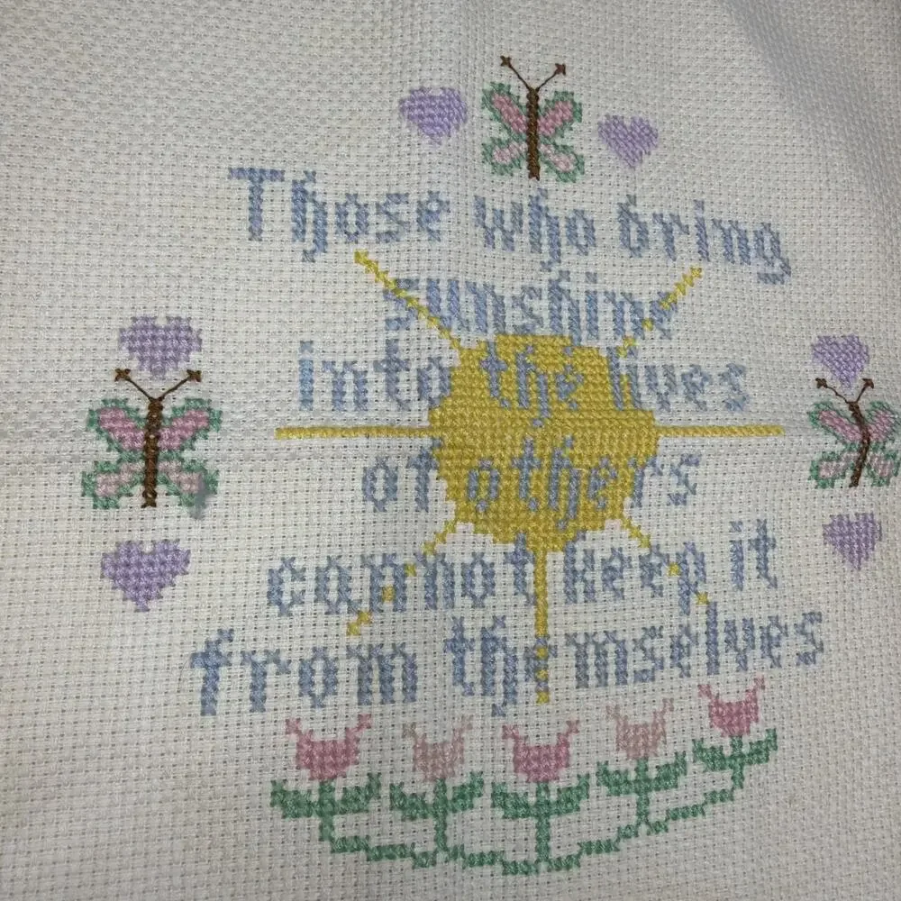 Cross Stitch Sunshine Sampler Hand Stitched Complete Vintage Retro 1970’s Patch